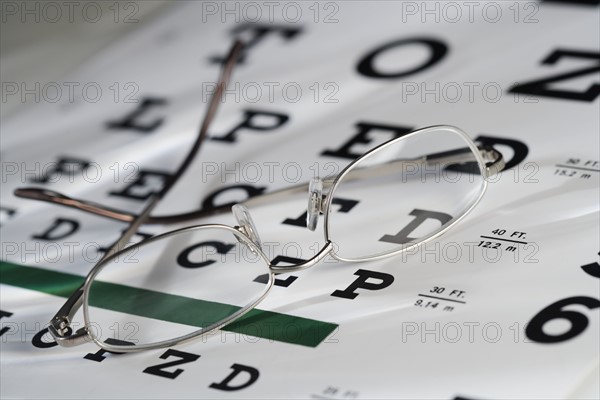 Still life of eye chart and glasses.