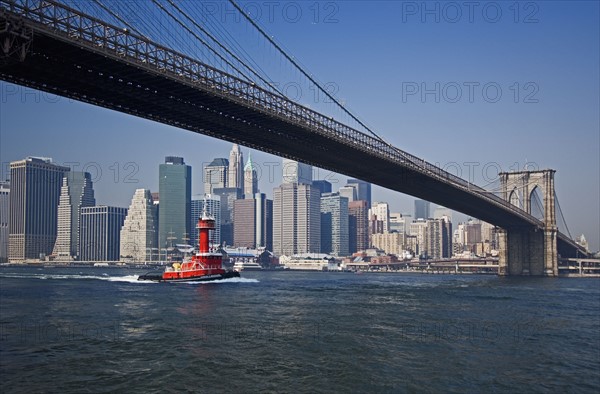 Lower New York and Brooklyn Bridge New York NY.