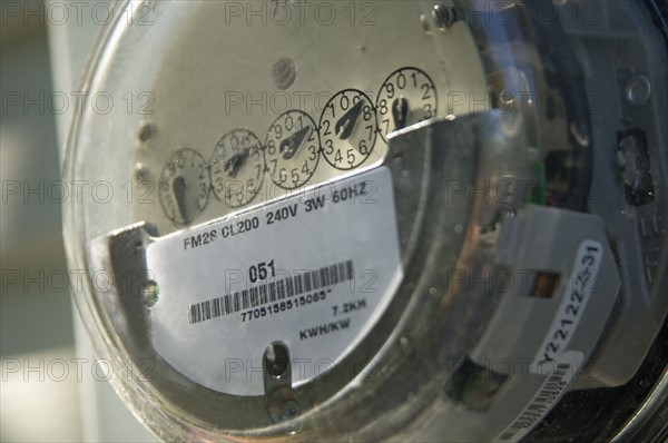 Closeup of a home electric meter.