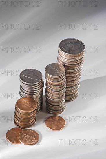 Closeup of stacked coins.