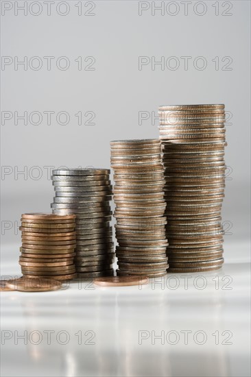 Closeup of stacked coins.