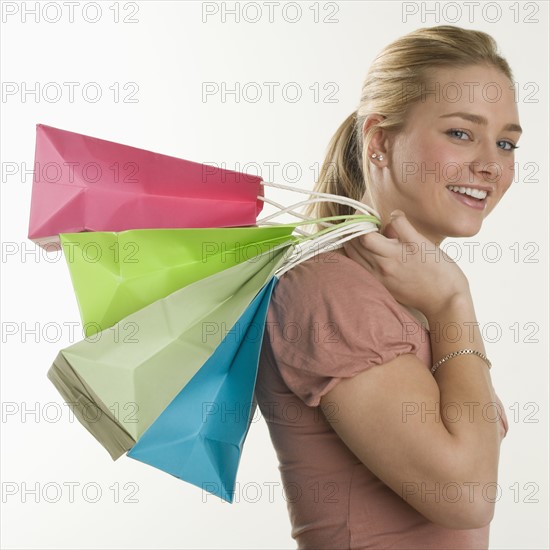 Woman with lots of shopping bags.