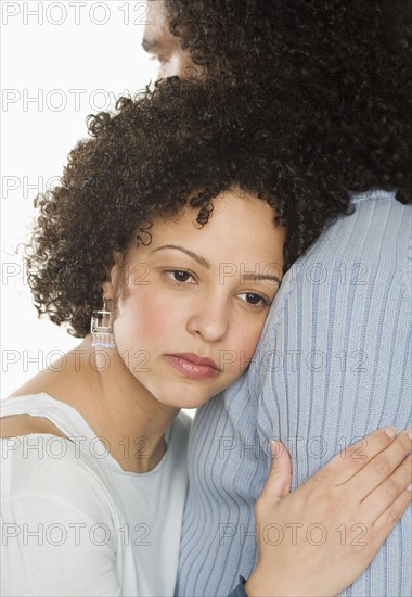 Closeup of a serious couple.