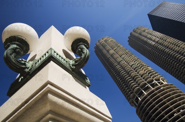 Street lamp detail at Marina City Towers Chicago Illinois USA.