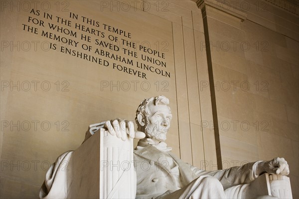 Closeup of statue at Lincoln Memorial Washington DC USA.