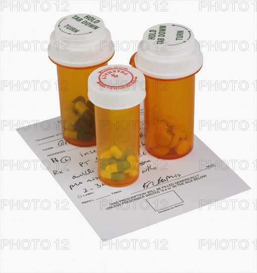 Studio shot of medication and prescription.