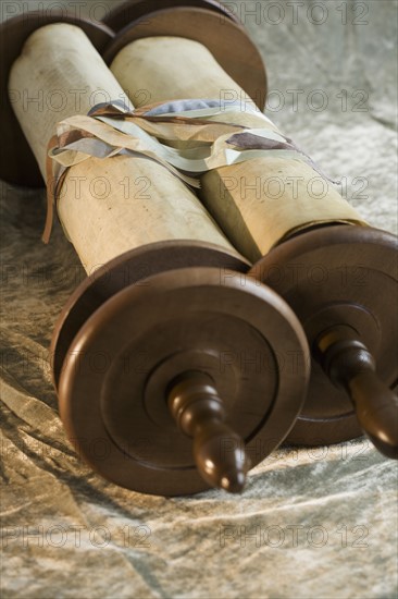 Close up of the Torah scrolls.