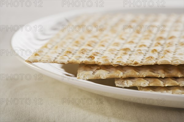 Close up of plate of Matzah.