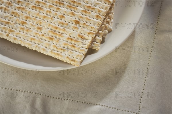 Close up of plate of Matzah.