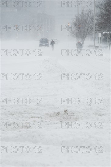 A snowy winter day in the city.