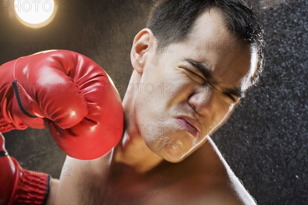 Boxer taking a punch to the head.