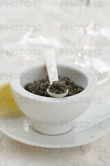 Closeup of a bowl of caviar.