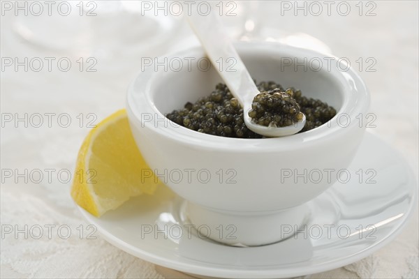 Closeup of a bowl of caviar.