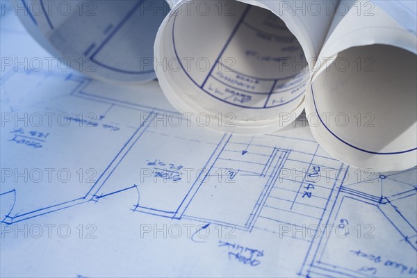 Close up of blueprints.