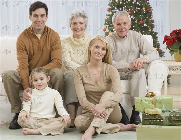 Portrait of multi-generational family on Christmas.