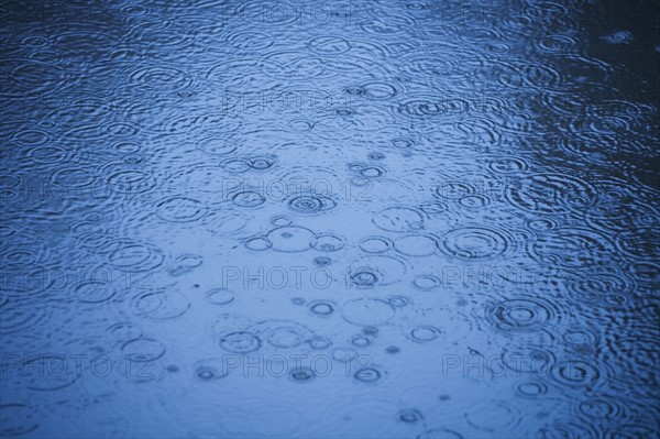 Raindrops rippling on water.