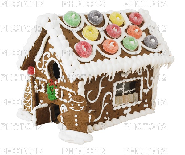 Decorated gingerbread house.