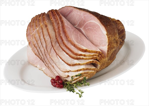 Spiral ham on platter.