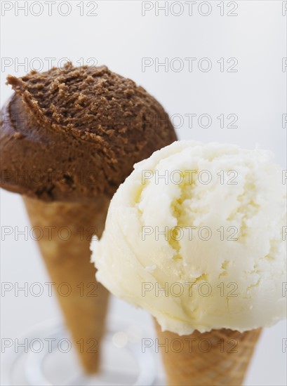 Close up of ice cream cones.