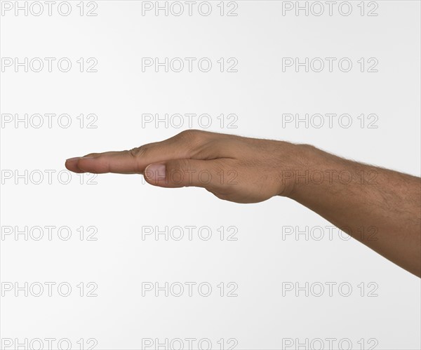 Studio shot of man's hand with palm down.
