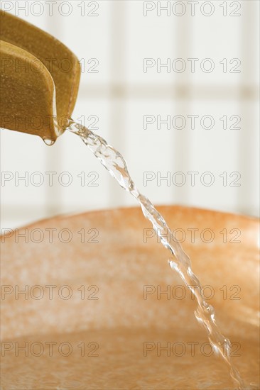 Water pouring out of plant stalk.