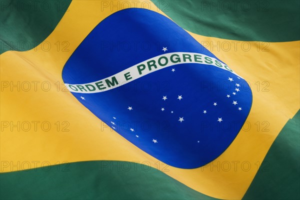 Close up of flag of Brazil.
