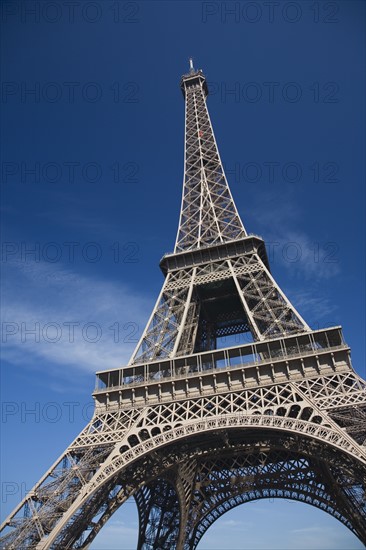 Low angle view of the Eiffel Tower.