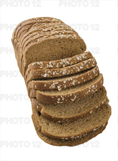 Close up of sliced loaf of bread.