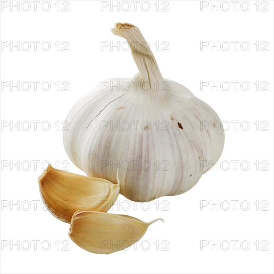 Close up of garlic bulb and cloves.