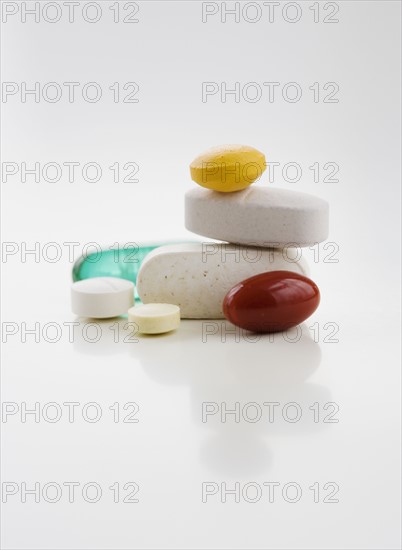 Close up of assorted pills.