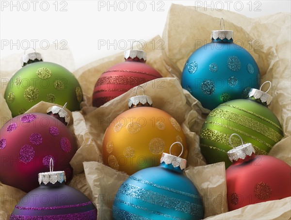 Close up of Christmas ornaments.