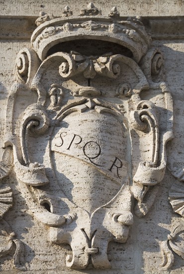 Close up of Latin inscription in stone.