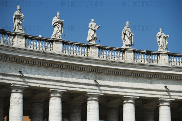 Statues on colonnade at St. Peter’s Basilica, Italy.