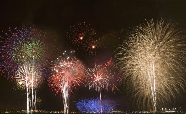 Fireworks in night sky.