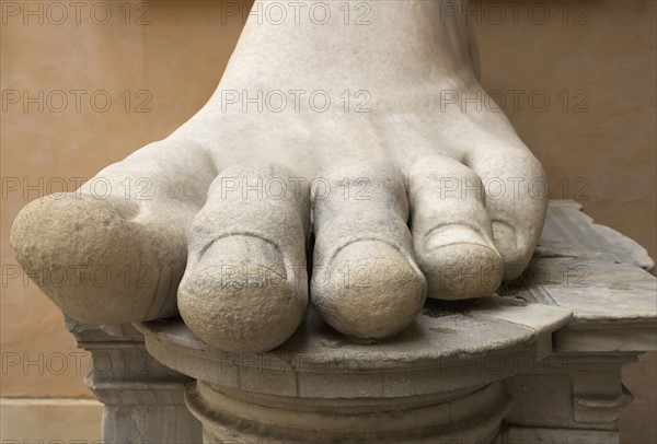 Close up of the foot of Constantine statue, Capitoline Museum, Italy.