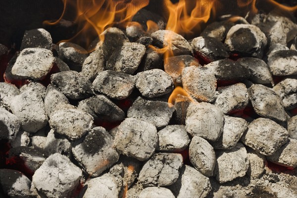 Close up of charcoal briquette fire.