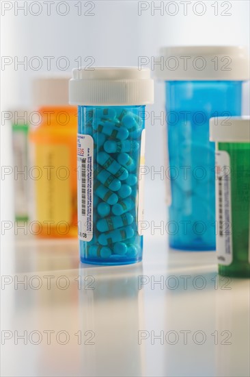 Close up of medication bottles.