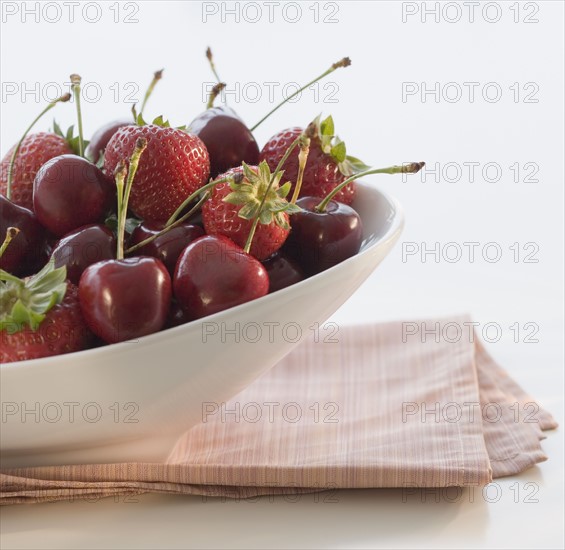 Bowl of cherries and strawberries.