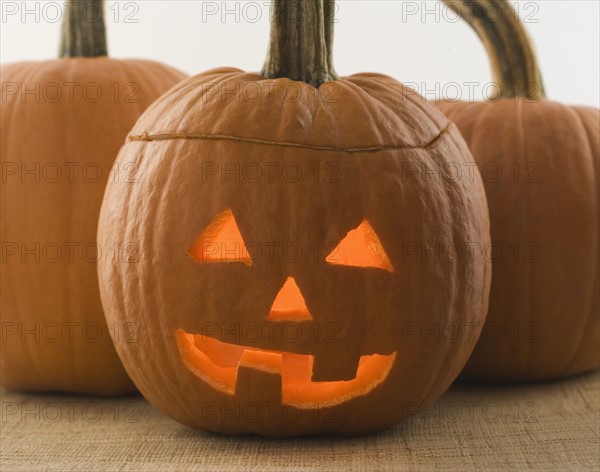 Closeup of jack o lanterns. Date : 2006