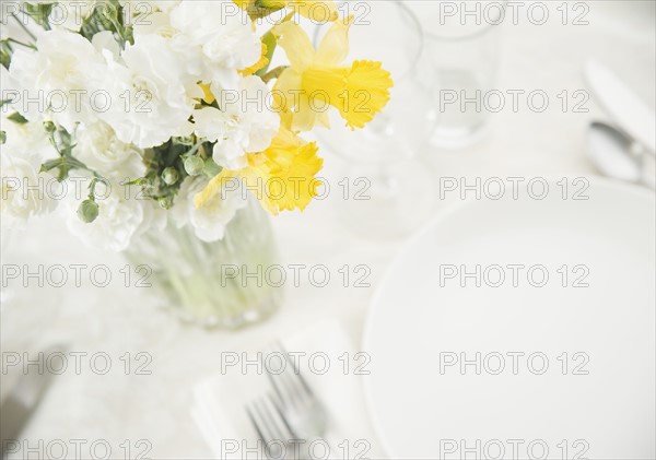 Table setting with flower arrangement. Date : 2006