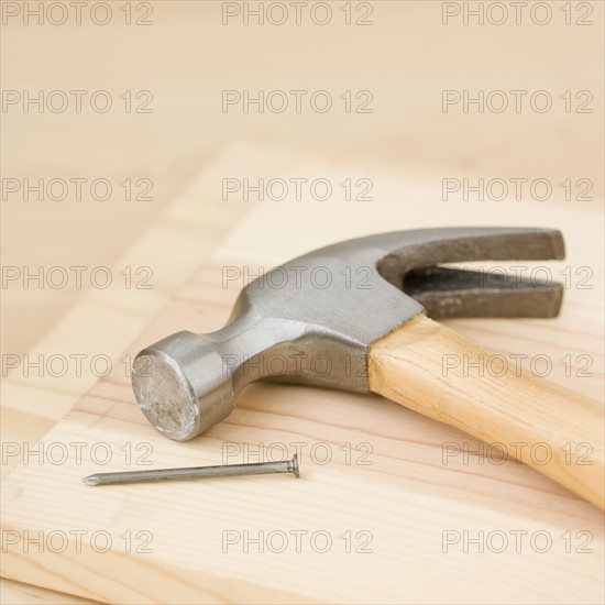 Close up of hammer and nail. Date : 2006