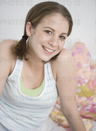 Portrait of teenage girl with ponytails. Date : 2007