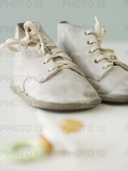 Close up of baby shoes. Date : 2007