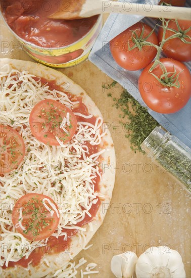 High angle view of homemade pizza. Date : 2006