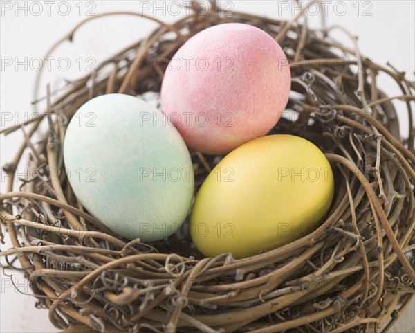 Still life of Easter eggs in a nest. Date : 2006