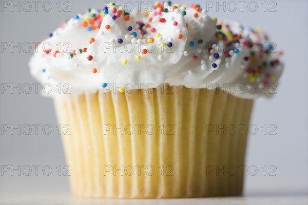 Closeup of cupcake with sprinkles. Date : 2006
