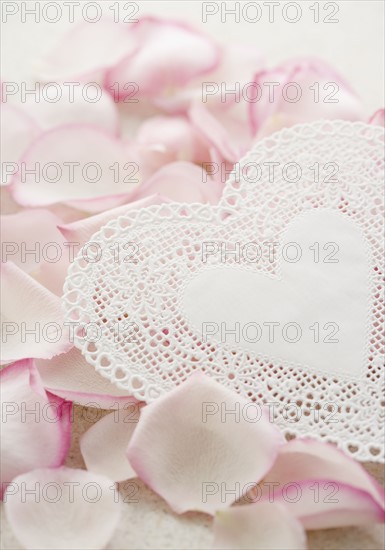 Lacy heart with rose petals. Date : 2006