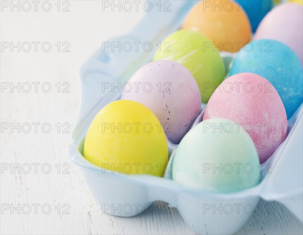 Closeup of colored Easter eggs. Date : 2006