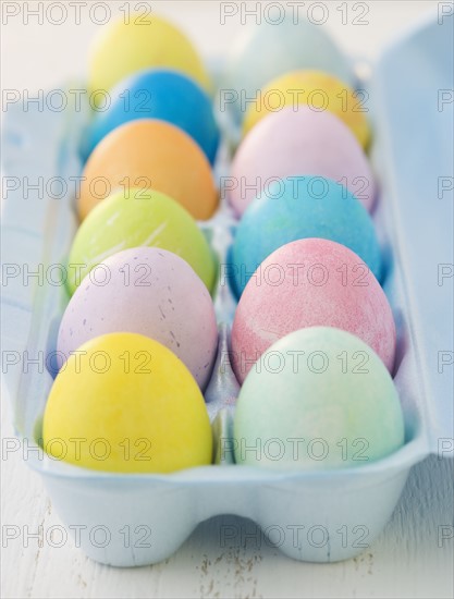 Closeup of colored Easter eggs. Date : 2006