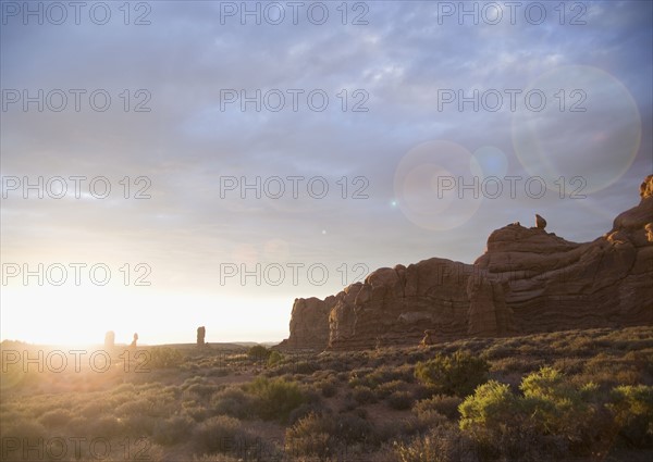 Sunset at Arches National Park Moab Utah USA. Date : 2006